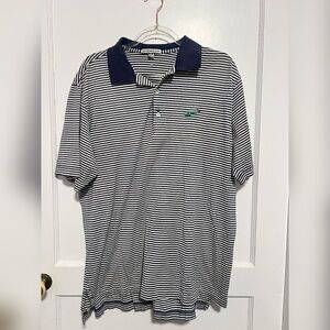 Peter Millar Striped Golf Blue White Polo Size L